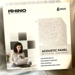 6 Rhino Acoustic Panels! 12x12” white Silver grey gray soundproof NIB